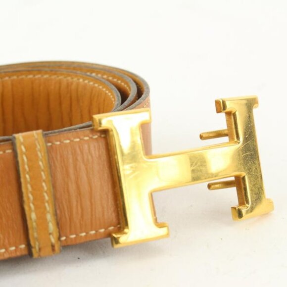 Hermès 32mm Reversible H Logo Belt Kit Brown x Gold 1H124